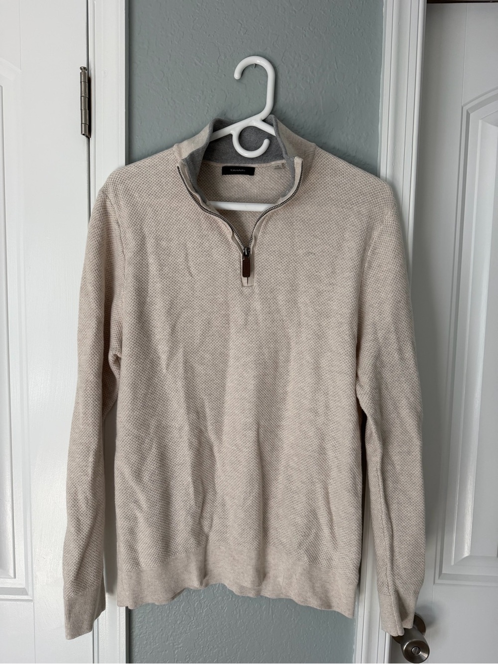 Tahari Men's Half-Zip Textured Sweater - Cream